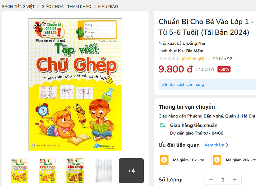 Chuẩn Bị Cho Bé Vào Lớp 1 - Tập Viết Chữ Ghép (Dành Cho Bé Từ 5-6 Tuổi) (Tái Bản 2024)