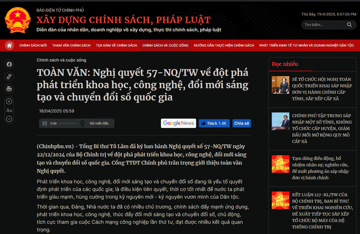TOÀN VĂN: Nghị quyết 57-NQ/TW về đột phá phát triển khoa học, công nghệ, đổi mới sáng tạo và chuyển đổi số quốc gia